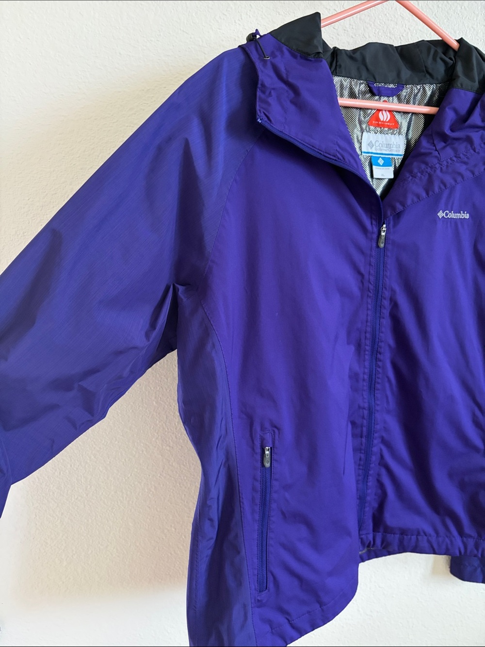 XL Columbia Windbreaker Deep Purple Hooded Packable Rain Shell - Picture 3 of 5